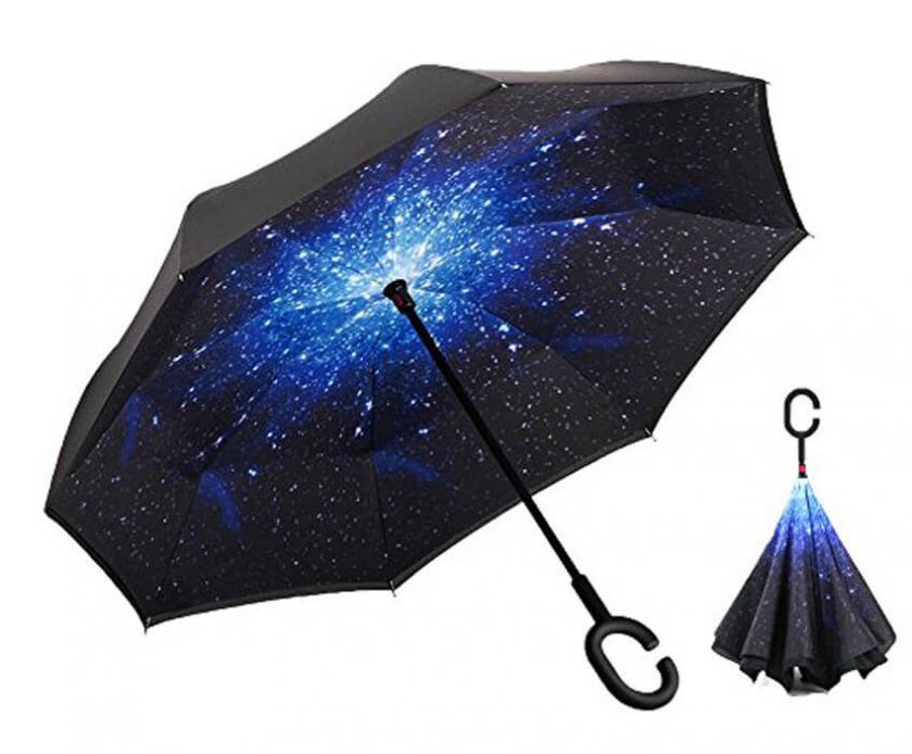 Paraguas-reversible azul estrellado