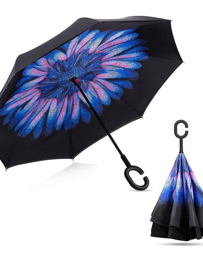 Paraguas-reversible-flor azul