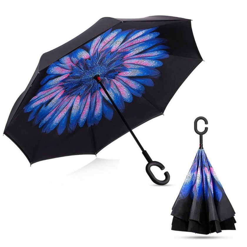 Paraguas-reversible-flor azul